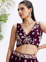 Thumbnail for House of Panchhi Purple Pure Georgette Sequins And Thread Embroidery Lehenga Choli & Dupatta - Distacart