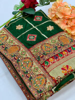 Thumbnail for Lorenvalley Fashion Premium Green Vichitra Silk Embroidery and Diamond work Both Side Saree - Distacart
