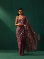 Thumbnail for trueBrowns Mauve Cotton Silver Lurex Scoop Neck Sleeveless Blouse - Distacart