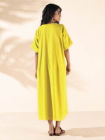 Thumbnail for trueBrowns Lime Cotton Front Slit Dress - Distacart