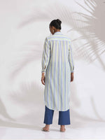 Thumbnail for trueBrowns White Cotton Multi Stripe Shirt Kurta Set
