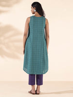 Thumbnail for trueBrowns Turquoise Cotton Dobby Sleeveless Kurta Pant Set - Distacart