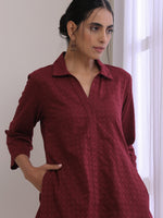 Thumbnail for trueBrowns Ruby Wine Dobby Collar Short Co-Ord Set - Distacart