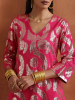 Thumbnail for trueBrowns Pink Metallic Sharara Set