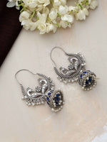 Thumbnail for trueBrowns Silver Tone Peacock Jhumka Earrings - Distacart