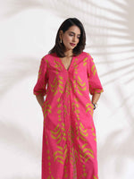 Thumbnail for trueBrowns Pink Cotton Print pleated Dress