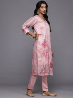 Thumbnail for Varanga Women Pink Silk Floral Printed Beads And Stones Embellished Kurta Set With Dupatta - Distacart