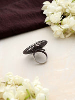 Thumbnail for trueBrowns Silver Tone Floral Circular Ring - Distacart