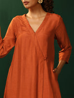 Thumbnail for trueBrowns Rust Silk Angrakha Kurta Pant Set - Distacart