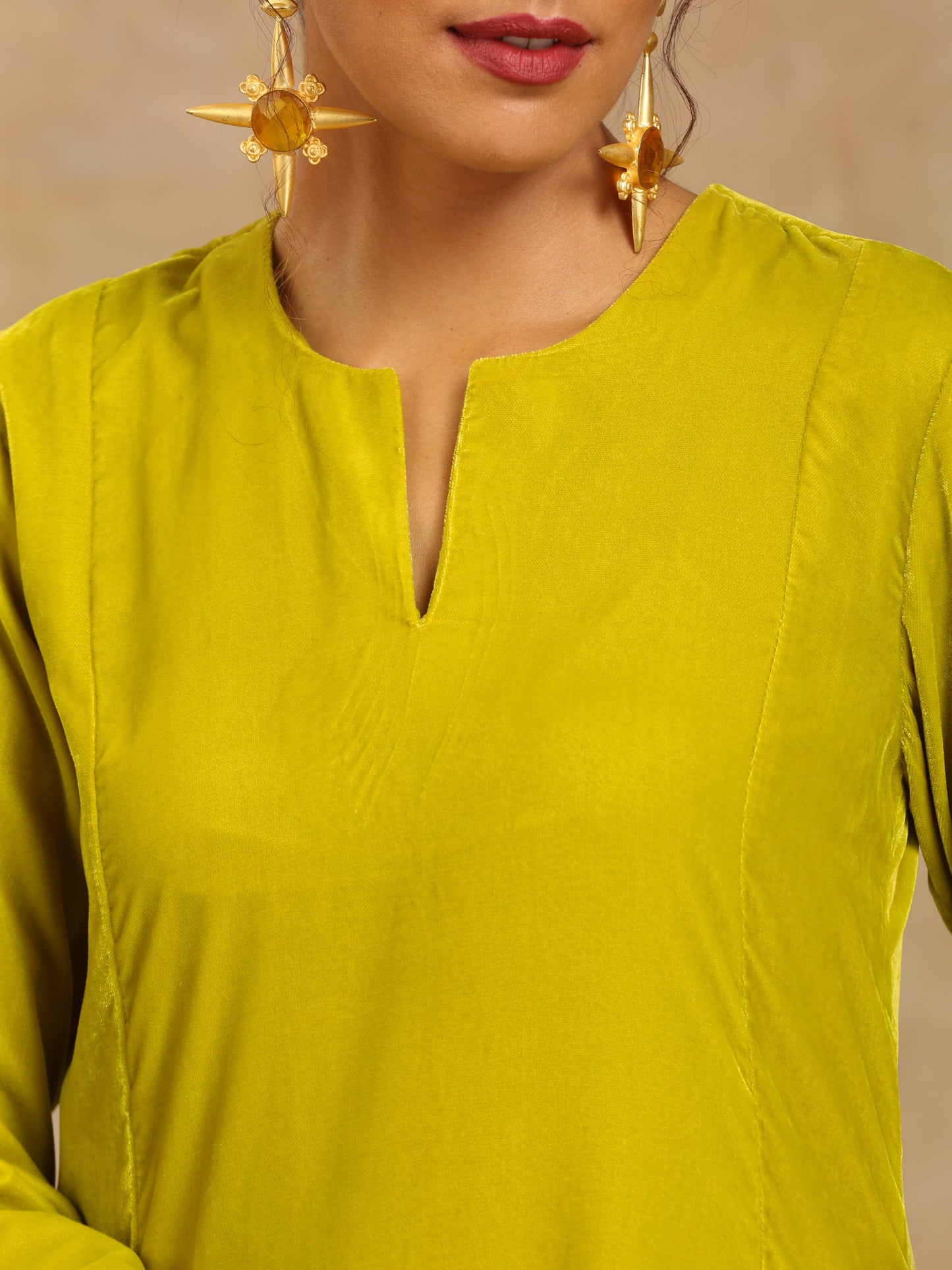 trueBrowns Lime Velvet Solid Co-ord Set - Distacart