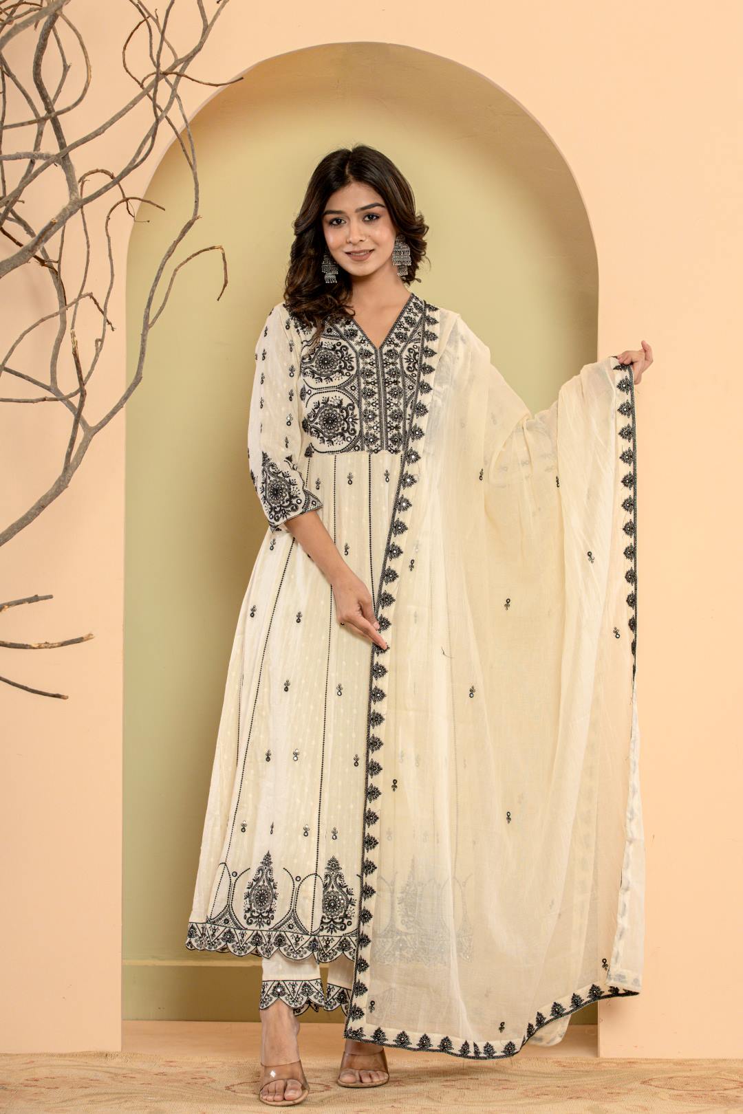 Varanga Women Thread Embroidered Anarkali Kurta Paired With Bottom And Dupatta" - Distacart