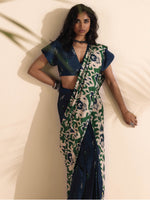 Thumbnail for trueBrowns Green Blue Muslin Ikat Saree
