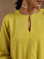 Thumbnail for trueBrowns Lime Gold Cotton Handkerchief Kurta Set - Distacart