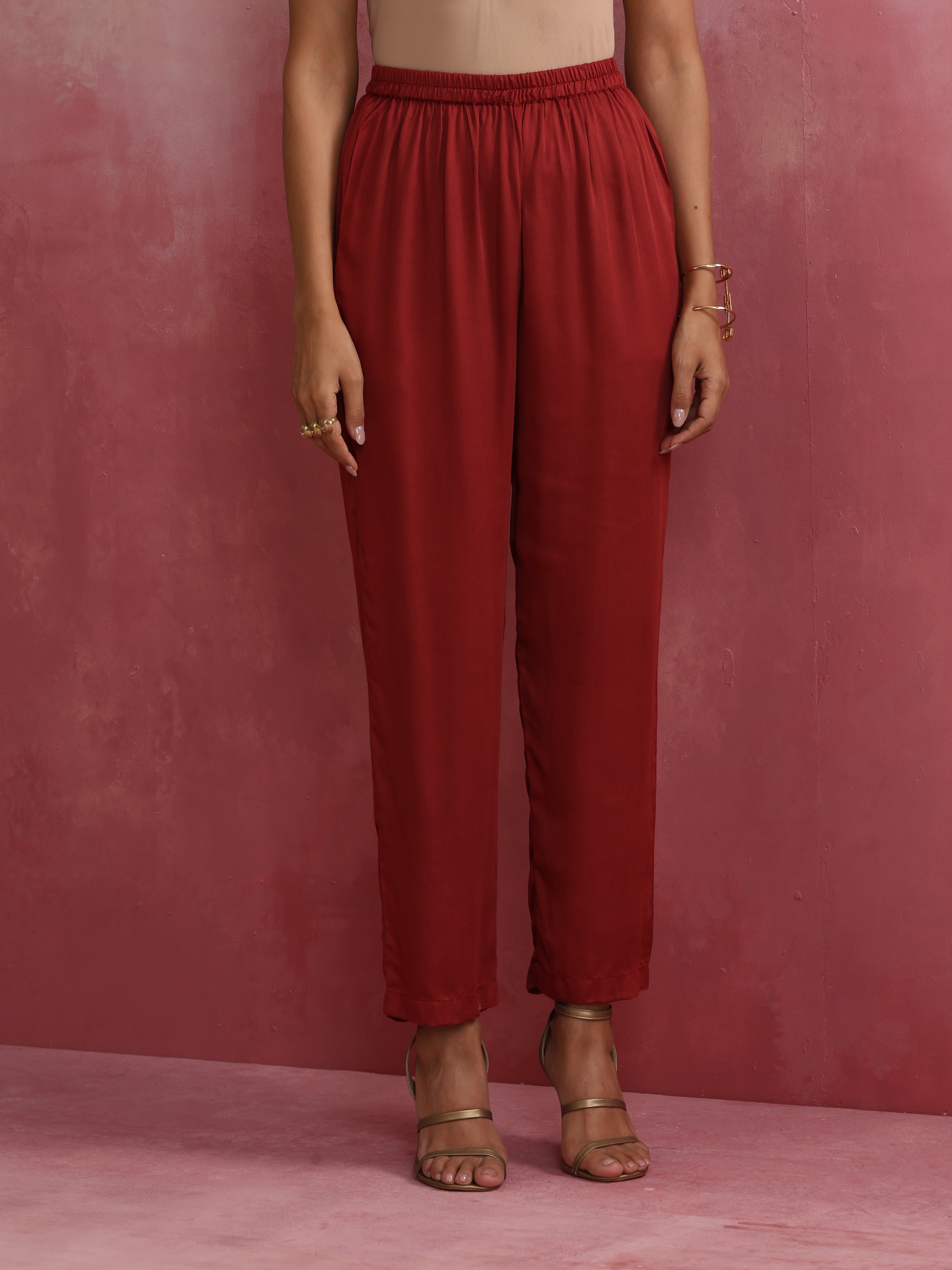 trueBrowns Maroon Modal V Neck Kurta Co-ord Set