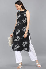 Thumbnail for Ahika Black Floral Printed Kurta
