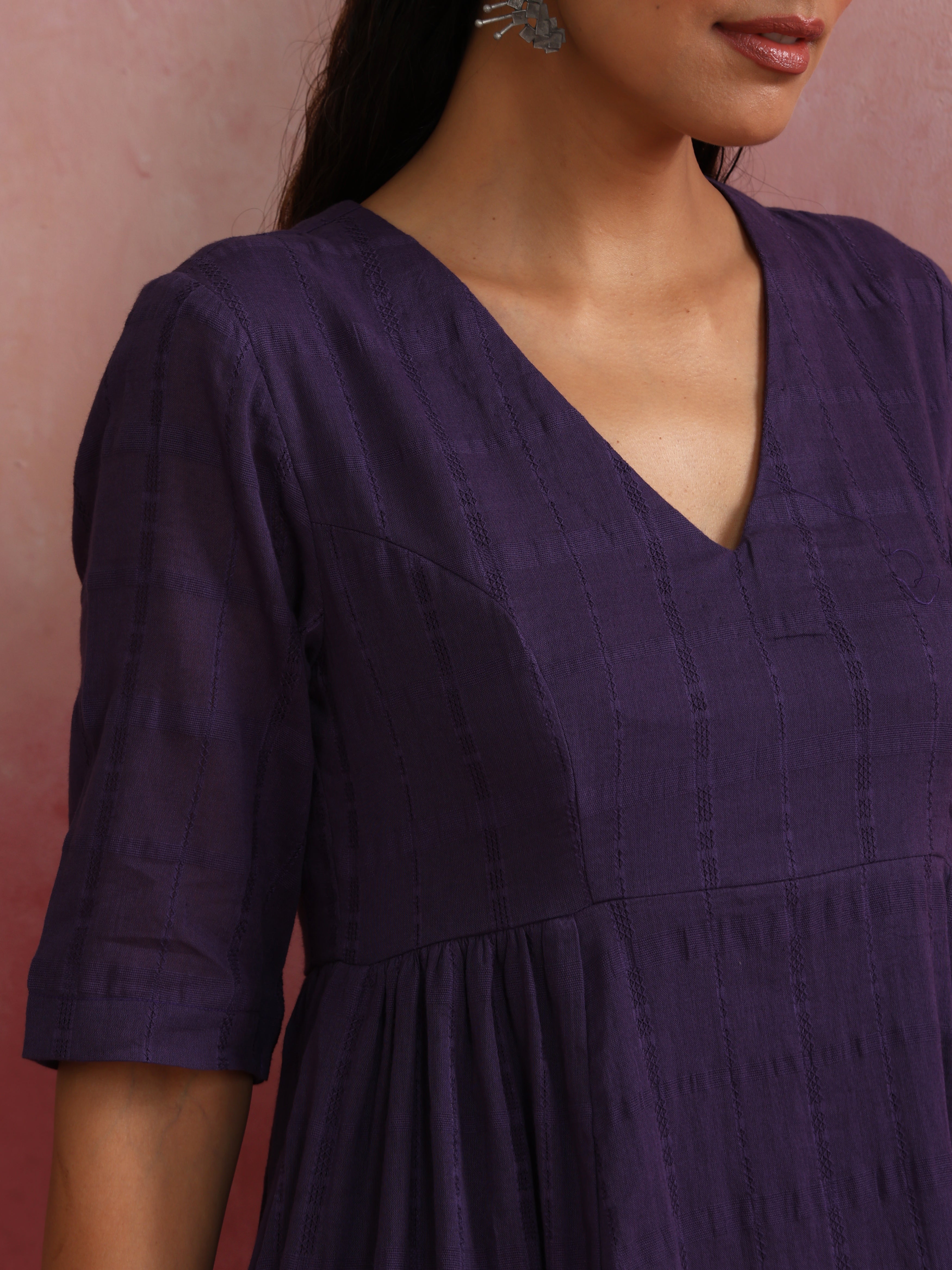 trueBrowns Purple Cotton Dobby Dress - Distacart