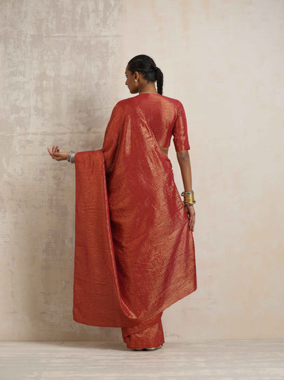 trueBrowns Maroon Gold Metallic Ready To Wear Plus Size Saree - Distacart