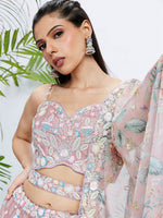 Thumbnail for House of Panchhi Green Chiffon Position Print With Sequins Embroidery Lehenga Choli & Dupatta - Distacart
