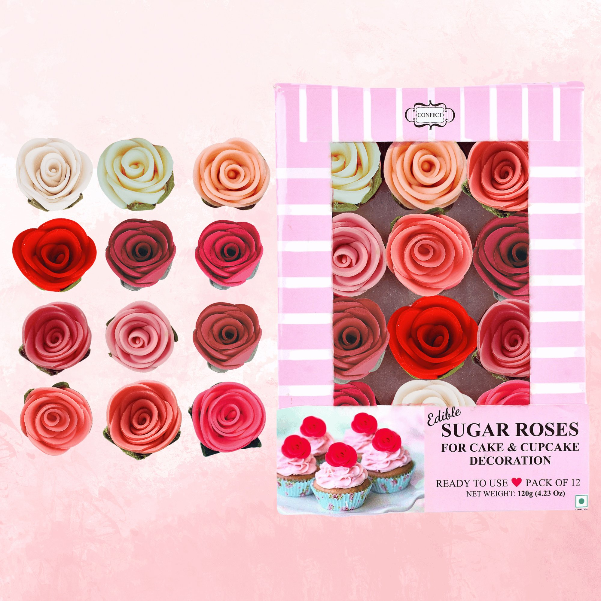 confect sugar roses topper sugar roses for cake decorations cupcakes doughnut edible toppers ombre 5 pack of 12