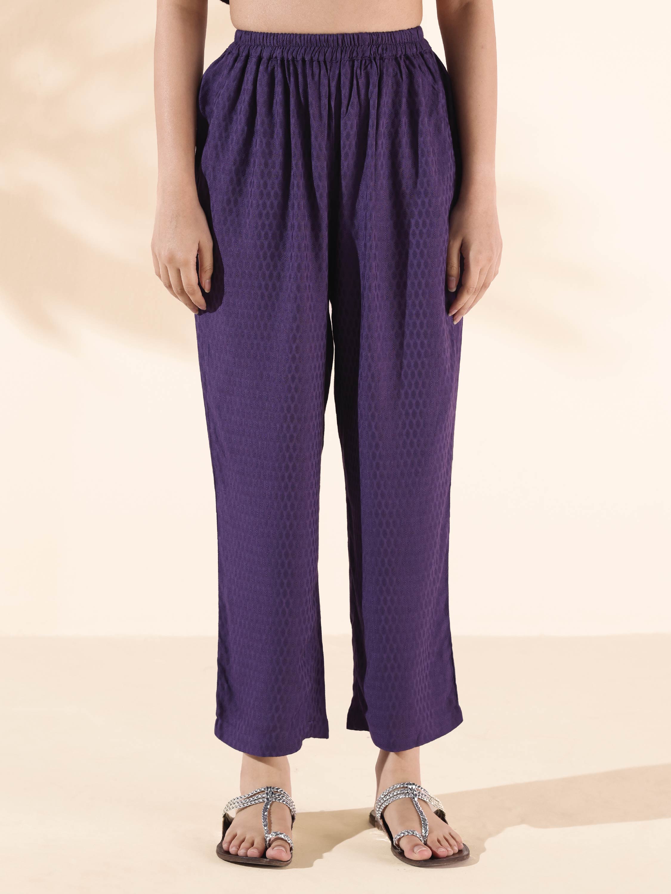 trueBrowns Purple Viscose Dobby Slit Kurta Pant Set - Distacart