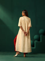 Thumbnail for trueBrowns Ivory Geometric Floral Viscose Silk High Low Kurta Pant Set - Distacart