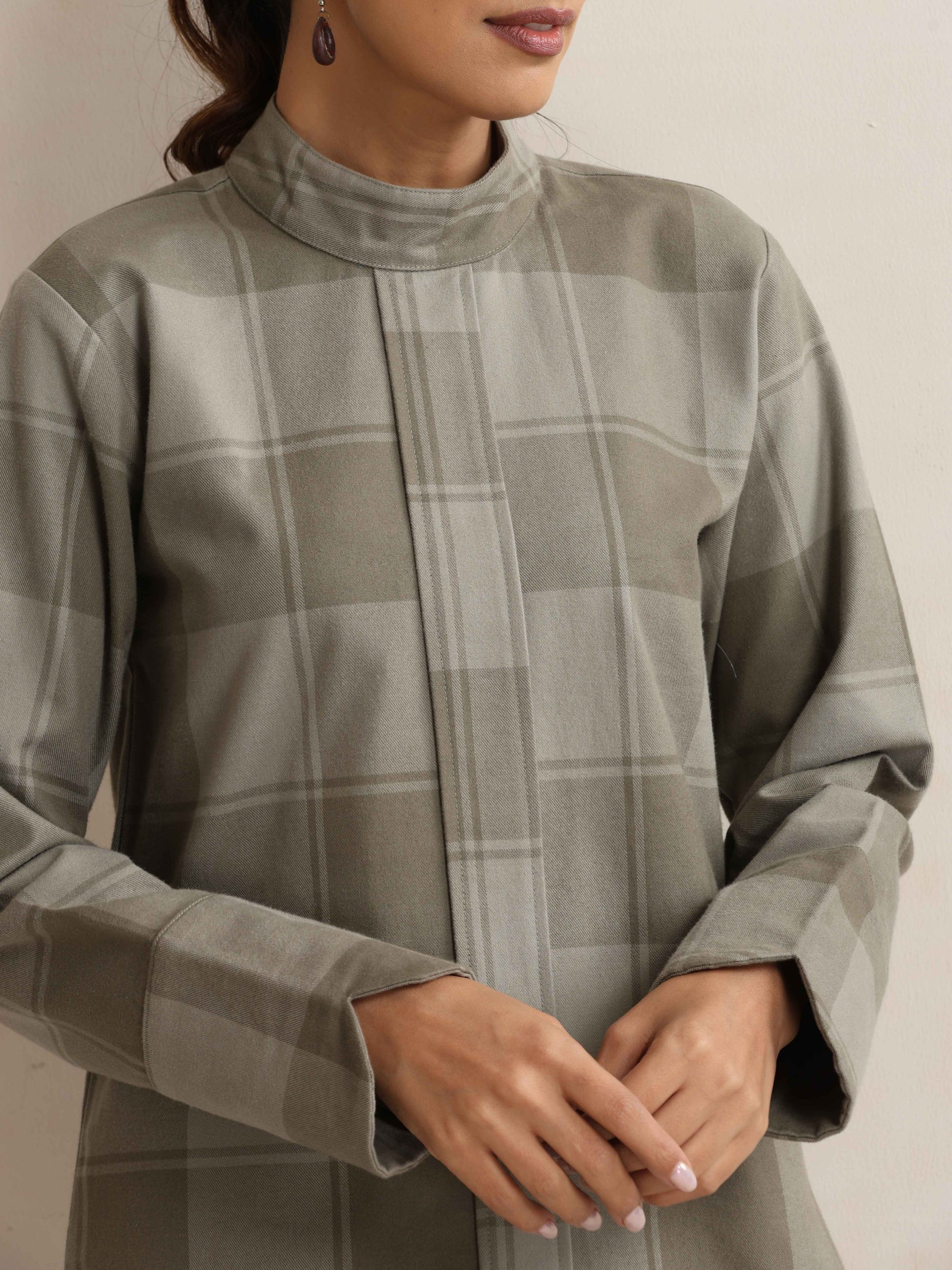 trueBrowns Green Check High Neck Winter Top - Distacart