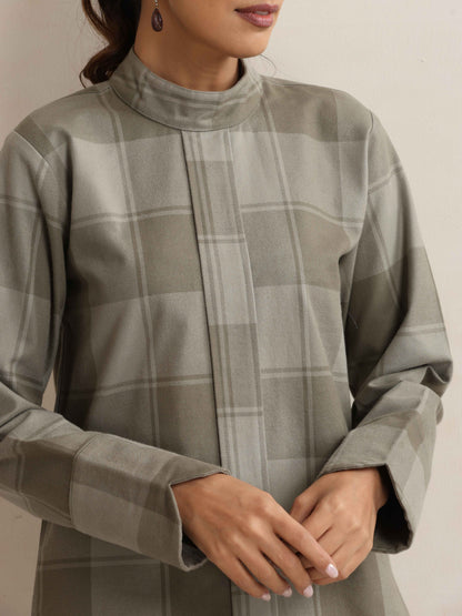 trueBrowns Green Check High Neck Winter Top - Distacart