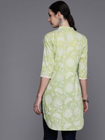 Thumbnail for Ahalyaa Mandarin Collar Floral Printed Tunic with Lace Inserts Detail - Distacart