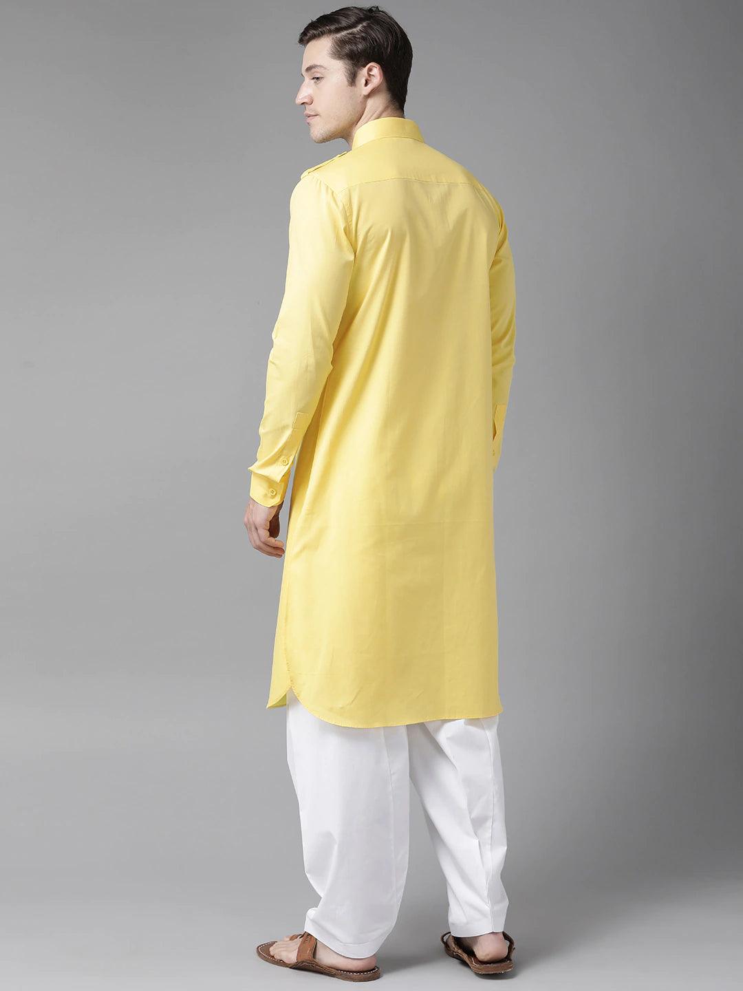 Fabmade Yellow Pathani Suit