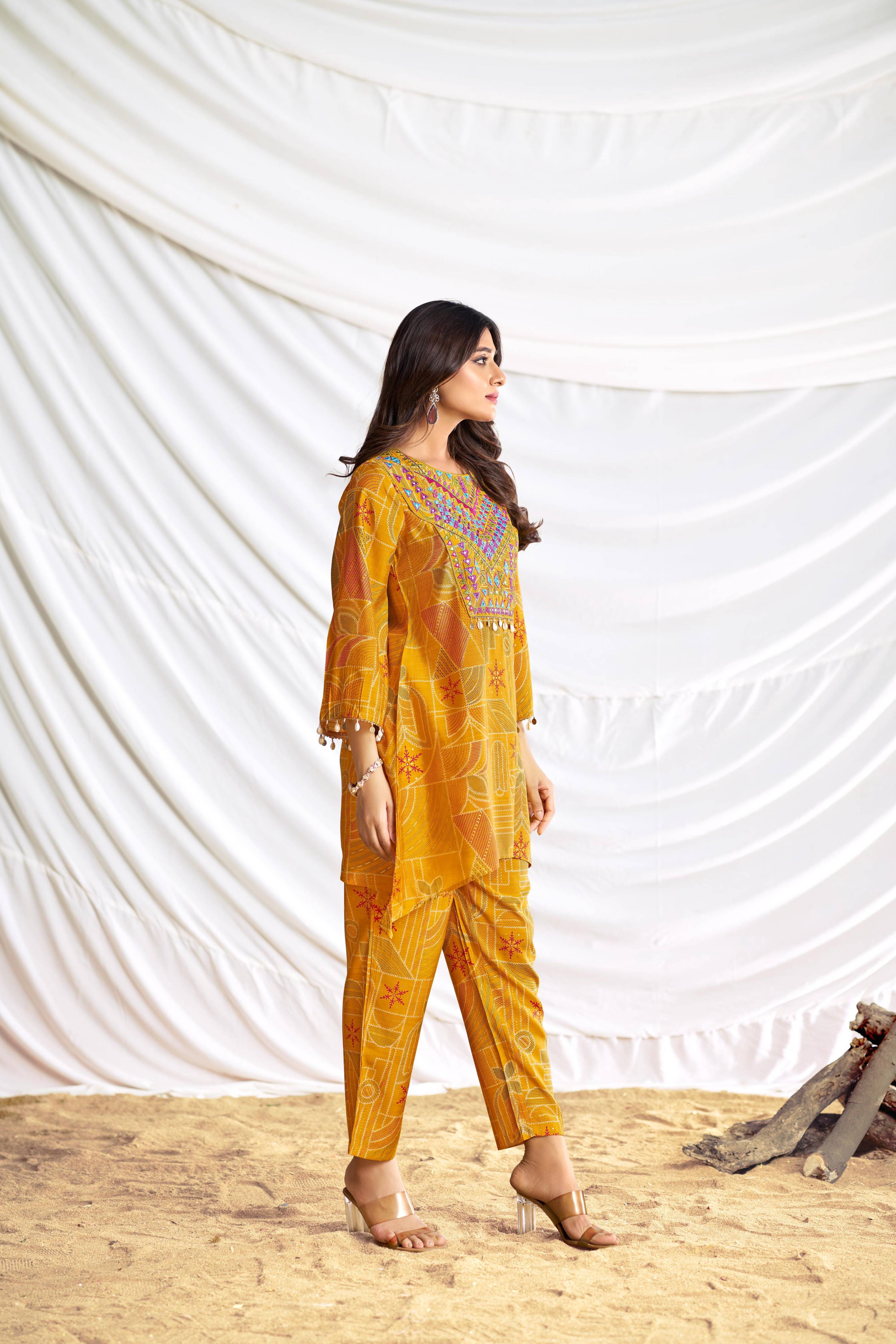 BulBul Ashka Chanderi Mustard Co-Ord Set