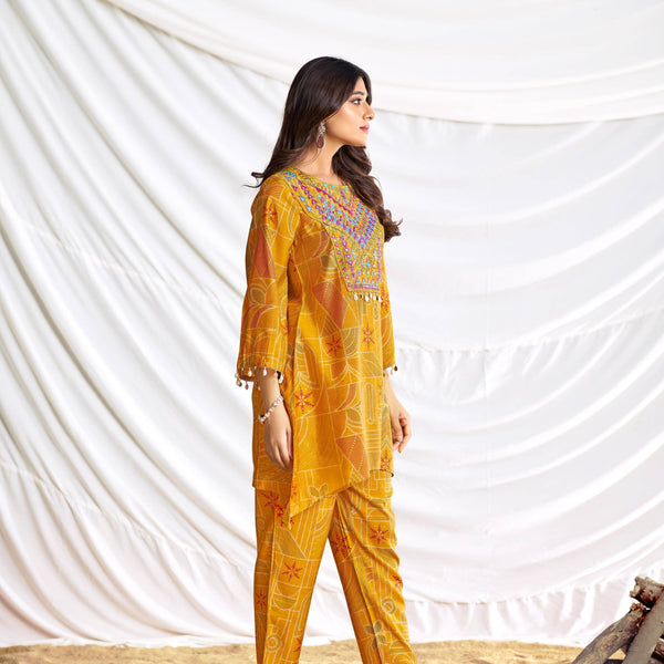 BulBul Ashka Chanderi Mustard Co-Ord Set