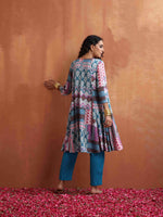 Thumbnail for trueBrowns Blue Print Flared Anarkali Kurta Co-ord Set