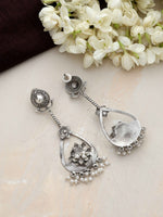 Thumbnail for trueBrowns Silver Tone Floral Chandbaali Earrings - Distacart