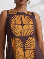 Thumbnail for trueBrowns Brown Cotton Print Sleeveless Kurta Set