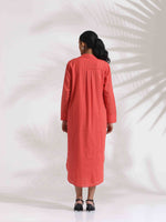 Thumbnail for trueBrowns Orange Cotton Embroidered Flared Dress