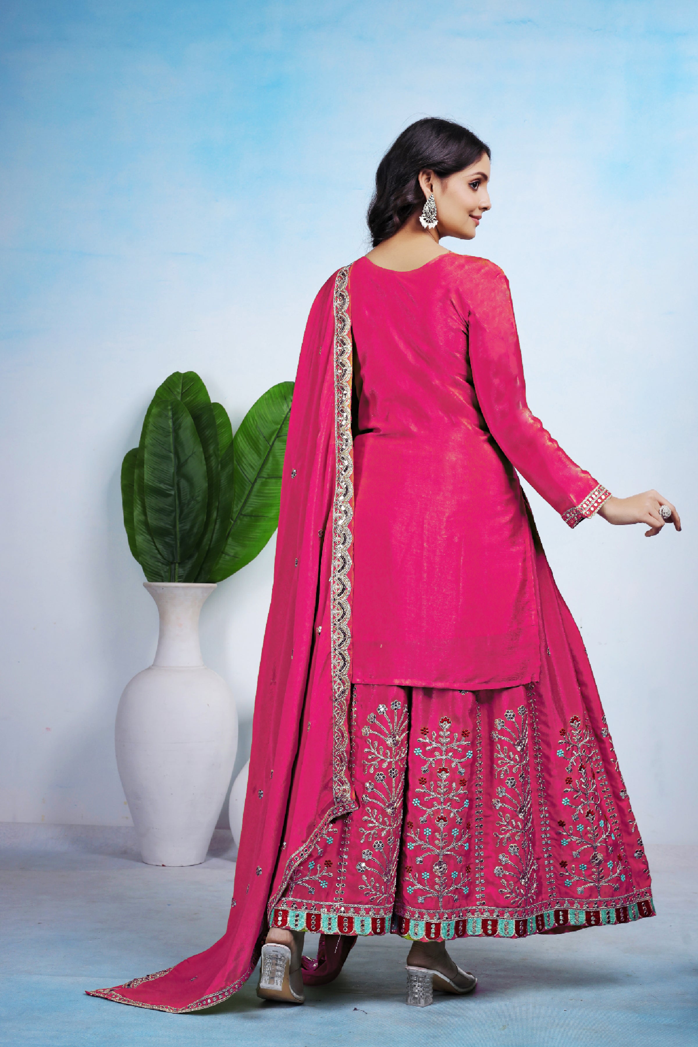 Yash Enterprise Pink Chinon Silk Party Wear Embroidery Suit Set - Distacart