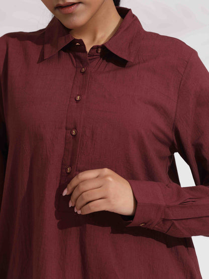 trueBrowns Brown Cotton Solid Kurta Co-ord Set - Distacart