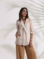 Thumbnail for trueBrowns Beige Cotton Stripe Jacket Top Co-ord Set