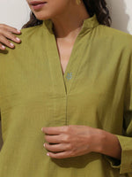 Thumbnail for trueBrowns Pear Green Cotton Linen Kurta Pant Set