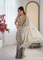 Thumbnail for Evanik Designer Heavy Fendy Satin With Beads Embroidered Work Saree With Unstitched Blouse