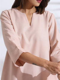 Thumbnail for trueBrowns Light Pink Slub Kurta Co-ord Set