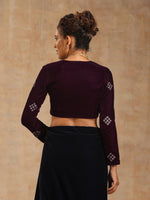 Thumbnail for trueBrowns Wine Velvet Embroidered Blouse - Distacart