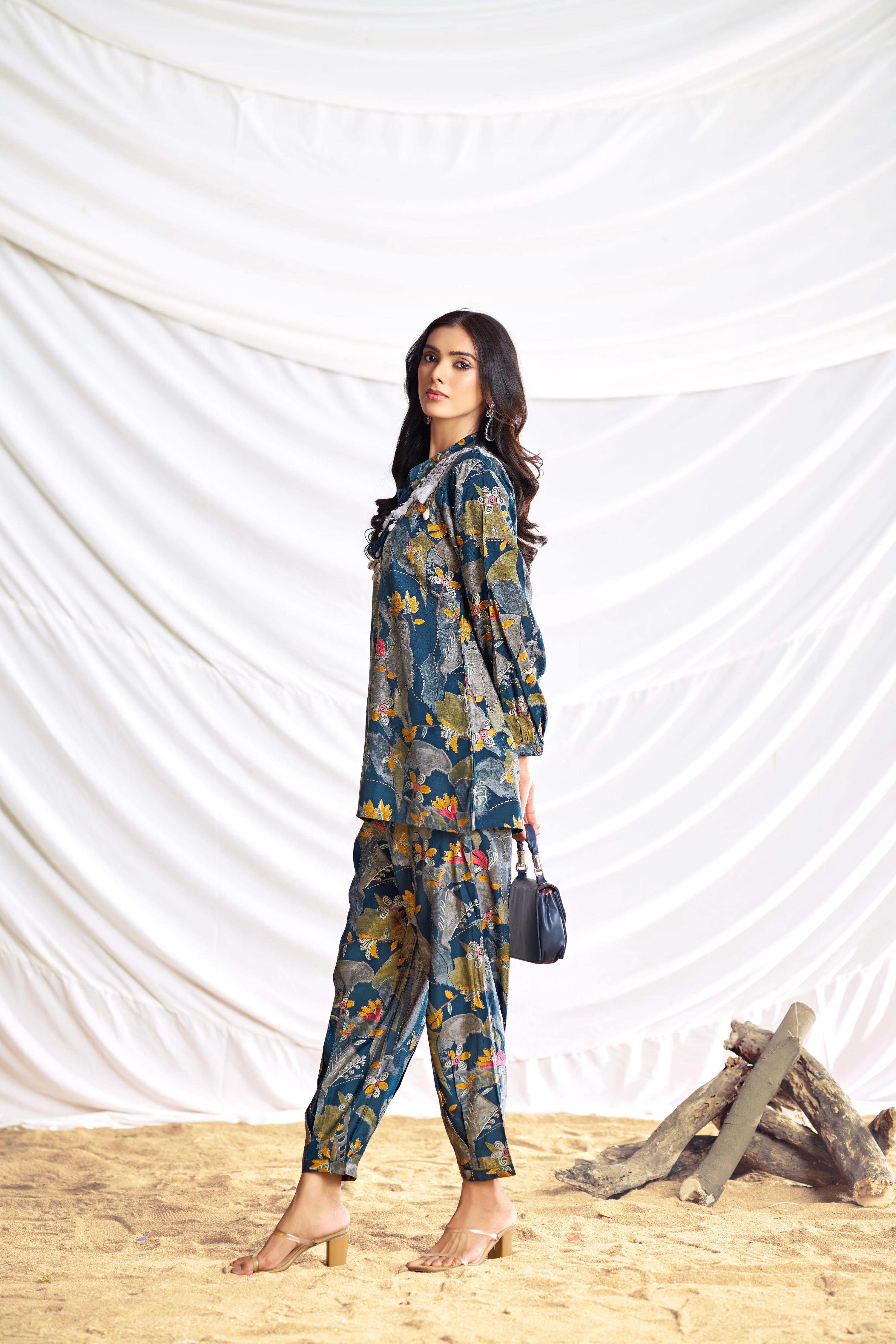 BulBul Nilisha Teal Chanderi Co-Ord Set