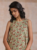 Thumbnail for trueBrowns Beige Overall Brown Floral Block Print Cotton High-Low Co-Ord Set - Distacart