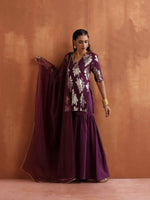 Thumbnail for trueBrowns Purple Metallic Sharara Dupatta Set