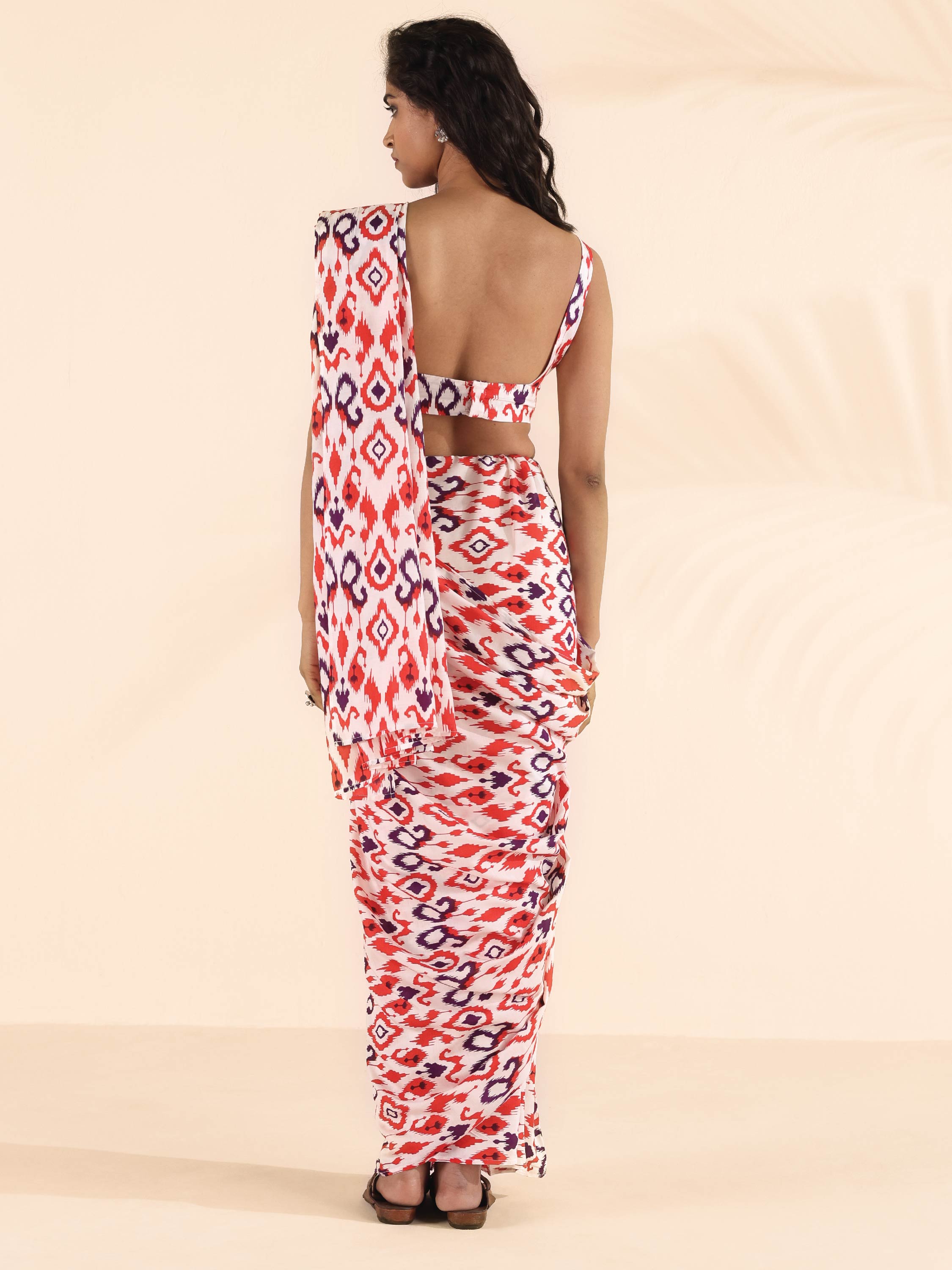 trueBrowns Carrot Muslin Ikat Ready to Wear Saree - Distacart