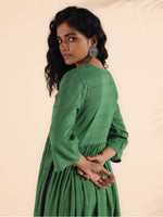 Thumbnail for trueBrowns Green Cotton Dobby Flared Kurta Pant Set - Distacart