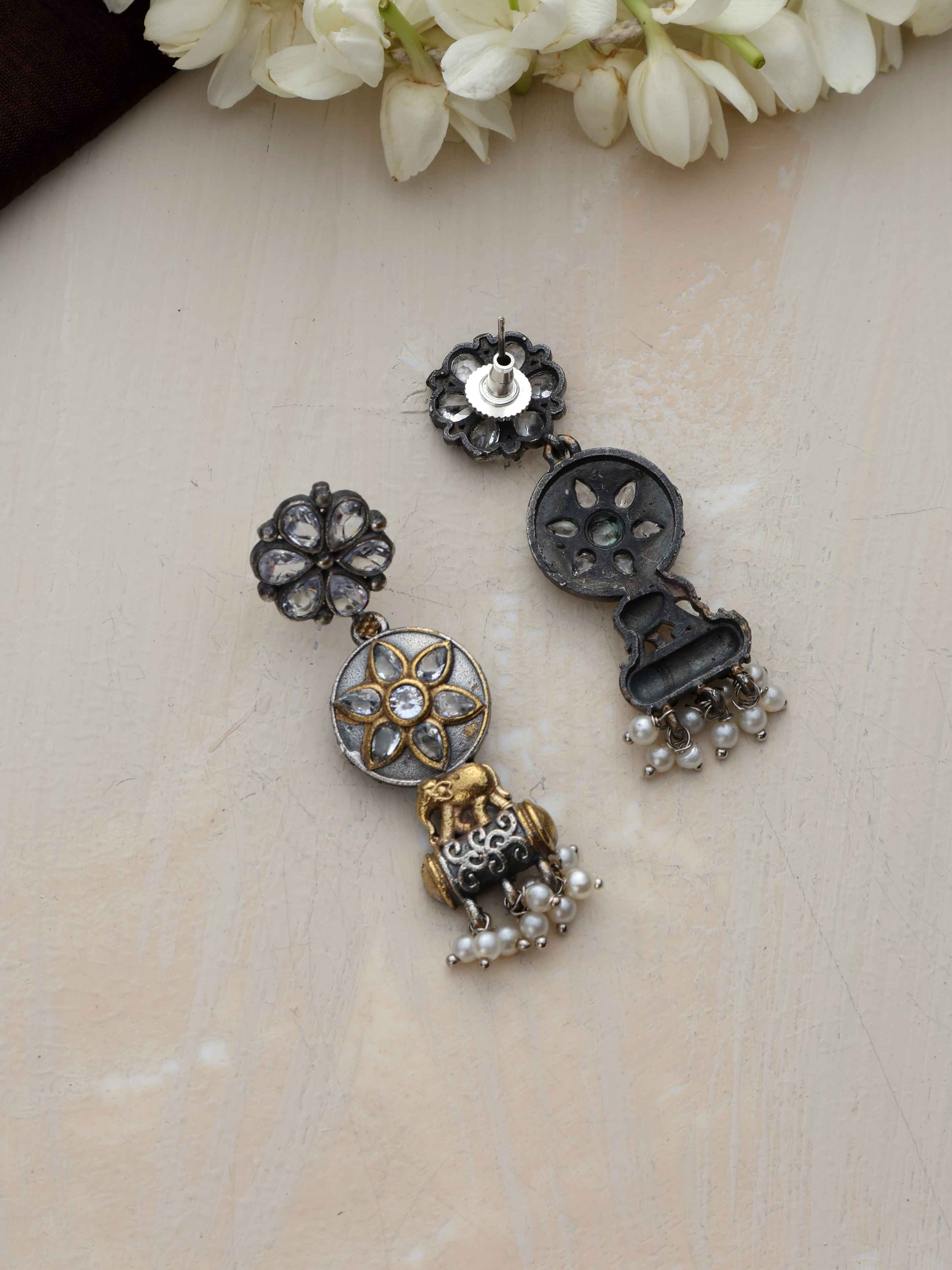 trueBrowns Silver Gold Tone Kundan Earrings - Distacart