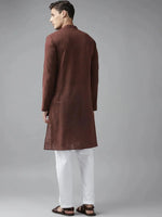 Thumbnail for Fabmade Men Brown Cotton Linen Kurta Pyjama