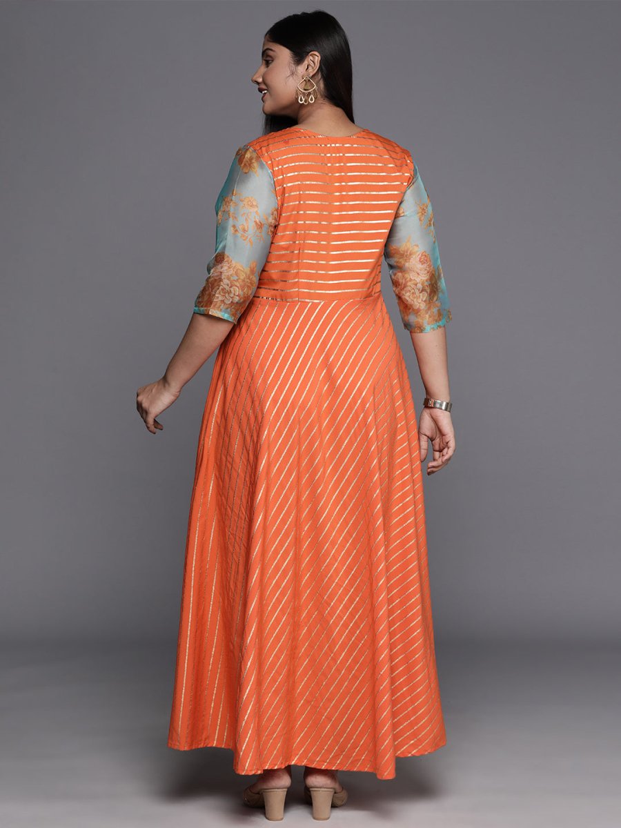 Ahalyaa Plus Size V-Neck Maxi Ethnic Dress - Distacart